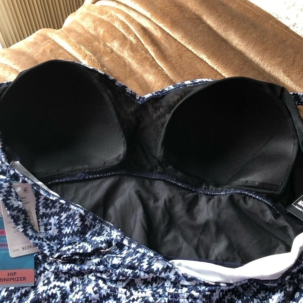 Swim Solutions One Piece Triple Tier Fauxkini Swimsuit Navy Size 22W - Picture 9 of 15